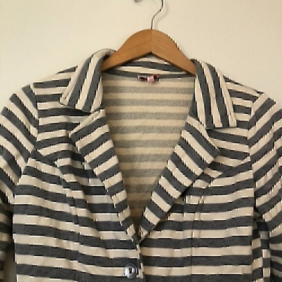 PIXLEY STITCH FIX Stripe Blazer Gray Cream Ivory French Terry 3/4 Sleeve Jacket - Picture 4 of 9